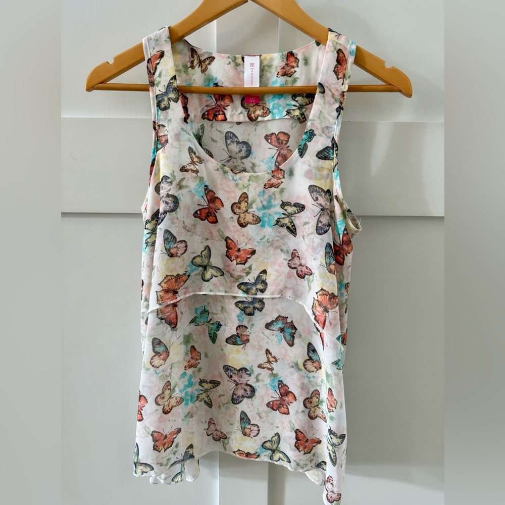 Women’s No Boundaries Butterfly Tank Blouse Layered Shirt Size Small